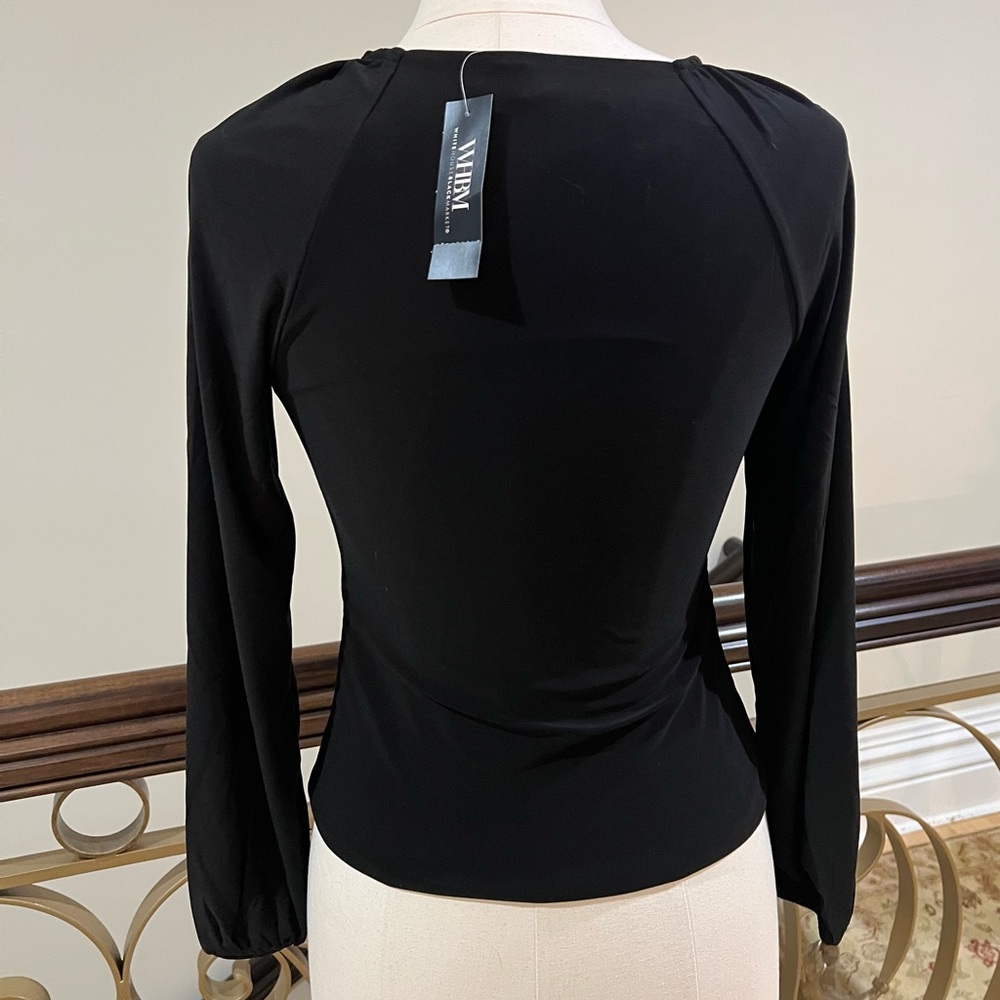 NWT White House Black Market Long Sleeve Ruched Chain Matte Black Jersey Top - Picture 6 of 7